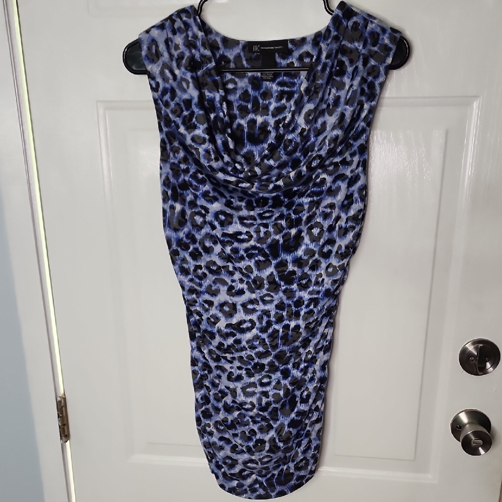 INC International Concepts Blue and Gray Animal Print Top